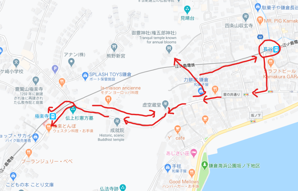 長谷～極楽寺の地図/Map from Hase to Gokurakuji