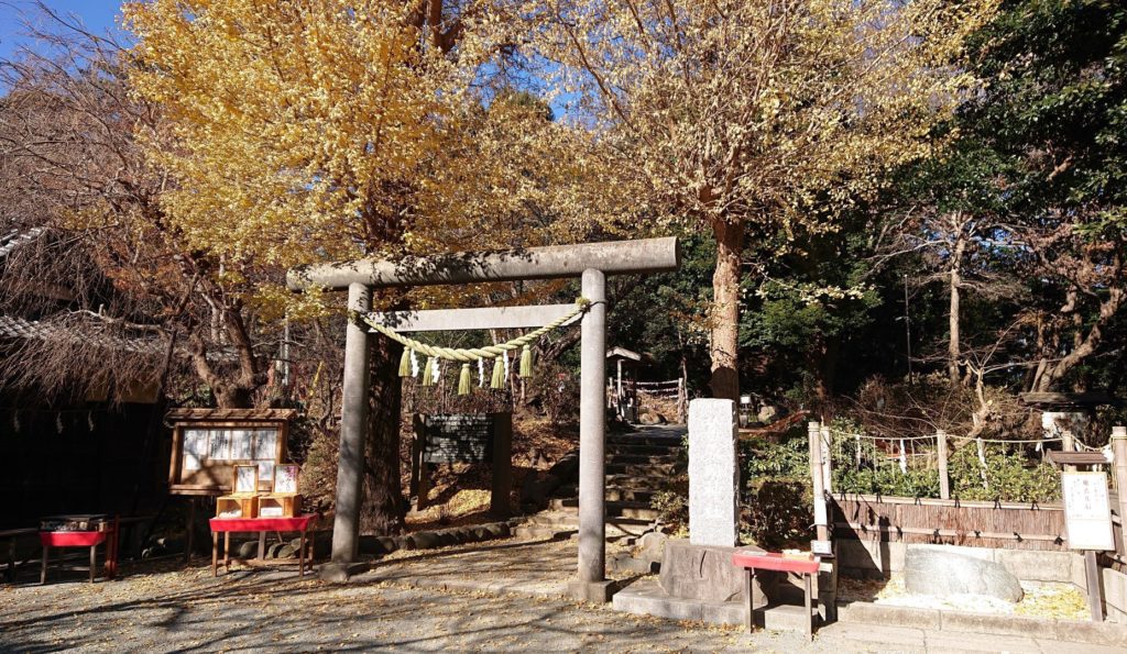葛原岡神社　石鳥居と魔去ル石（右端）/ Torii of Kuzuharaoka Shrine