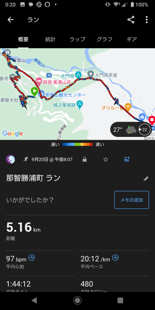 熊野那智大社（5.2km 1時間44分）