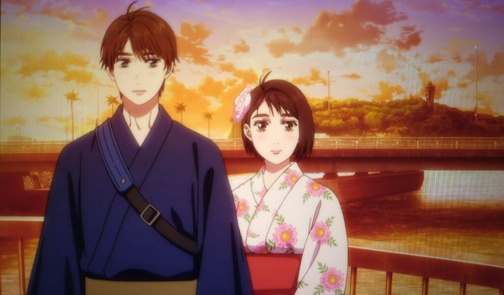 背景を江の島に夏向と恋のツーショット / "A two-shot of Kanata and Ren, with Enoshima in the background